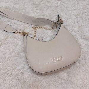 NWOT Guess Cream Crescent Shoulder Bag with Silver Hardware